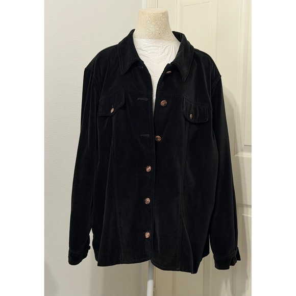 Stonebridge Jackets & Blazers - Stonebridge Womens 3X Black Corduroy Jacket Lion Tapestry Back Leopard Print